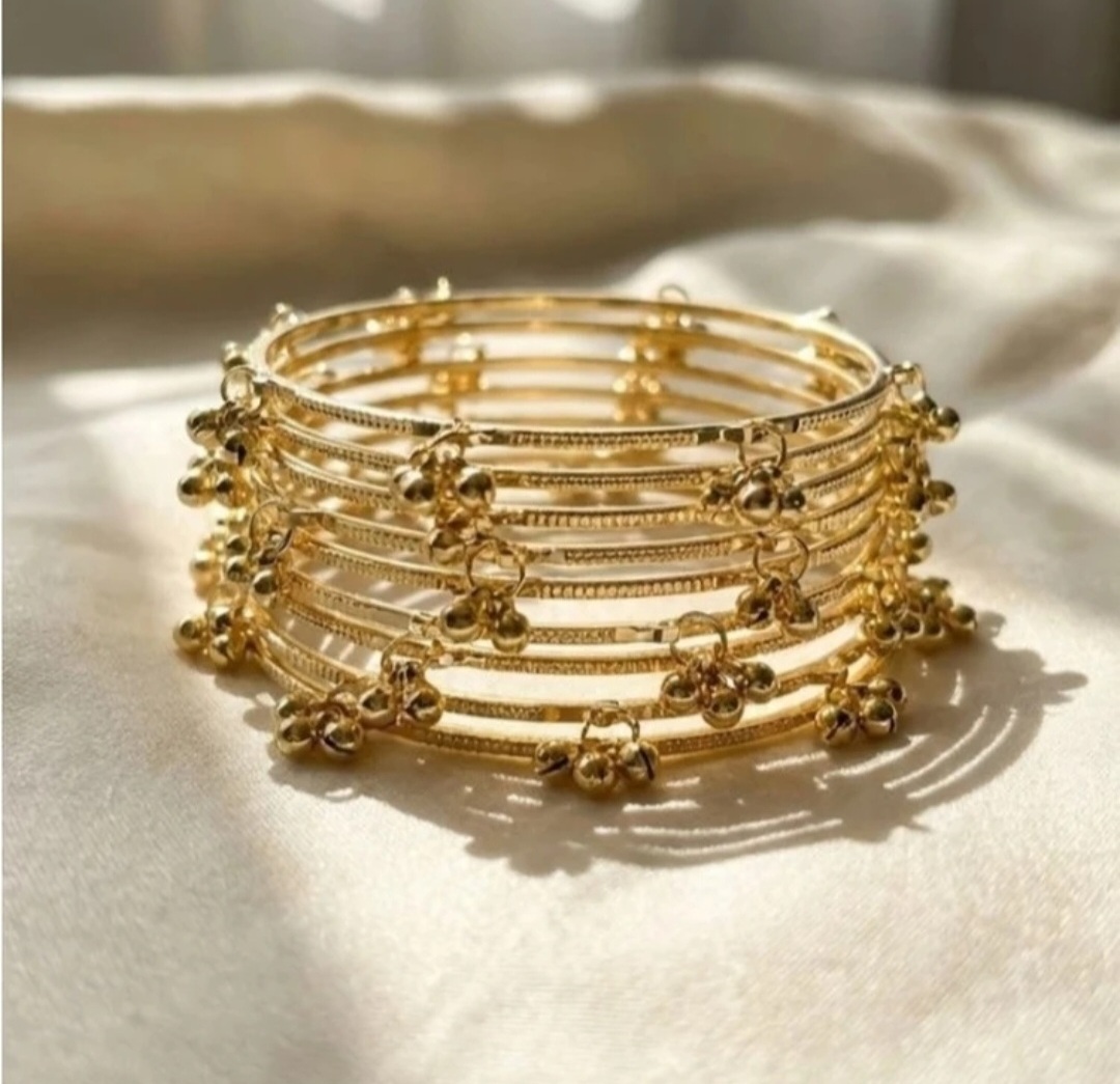 Premium Gold Plated Ghungroo Bangles Set for Women & Girls | Traditional Ethnic Party Wear Chudi Set - Alternate View